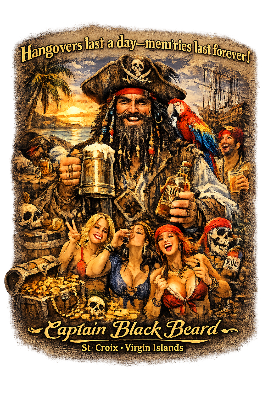 Captain Black Beard T-Shirt – St. Croix USVI Pirate Party Tee | Island Vibes Graphic Shirt