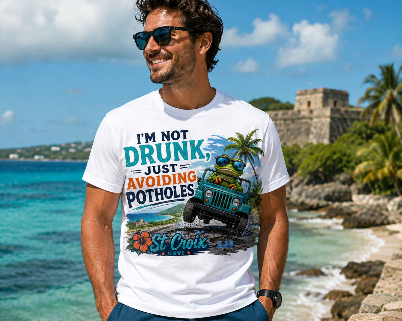 “Not Drunk, Just Avoiding Potholes” – St. Croix USVI Funny Tropical T-Shirt