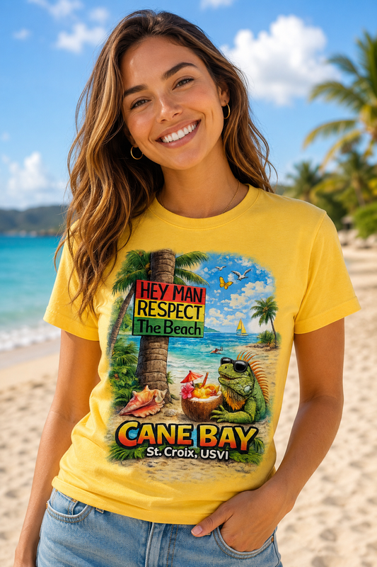 Hey Man Respect The Beach – Cane Bay St. Croix USVI Iguana Tee