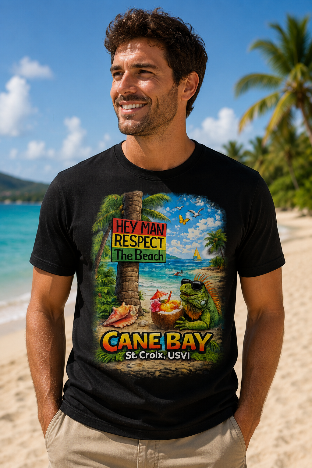 Hey Man Respect The Beach – Cane Bay St. Croix USVI Iguana Tee