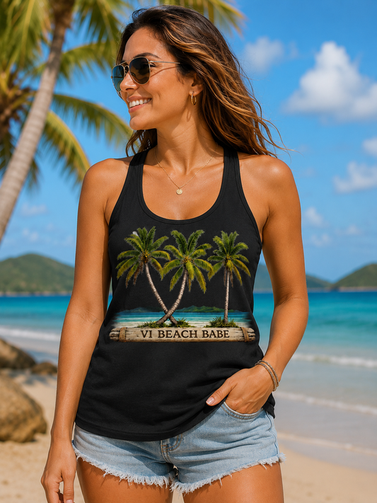 VI Beach Babe™ | St. John USVI Palm Tree Racerback Tank | Inspired by the Virgin Islands