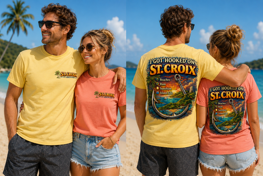 I Got Hooked on St. Croix™ Premium Couple’s Beach Tee – US Virgin Islands Island Life Shirt