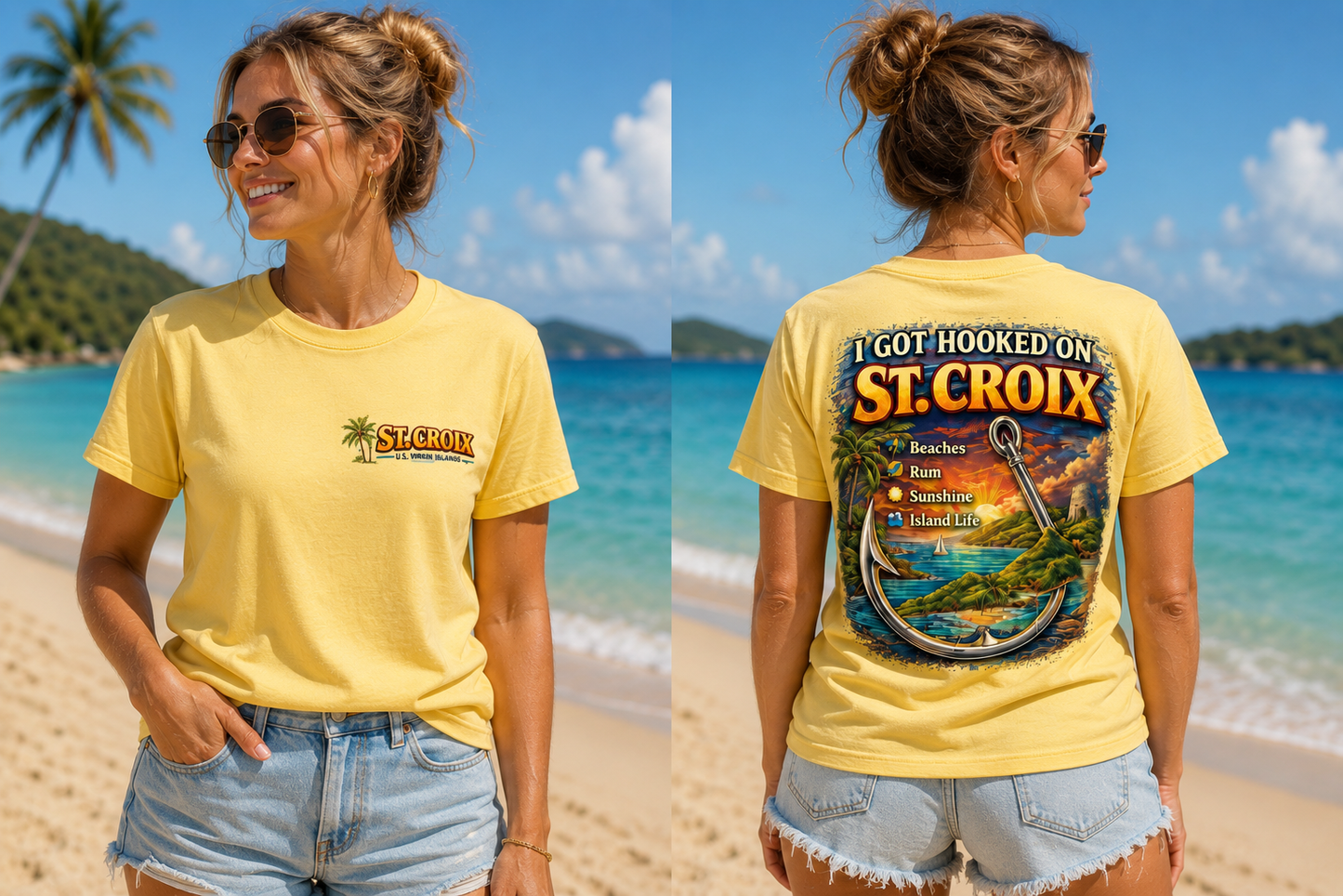 I Got Hooked on St. Croix™ Premium Couple’s Beach Tee – US Virgin Islands Island Life Shirt