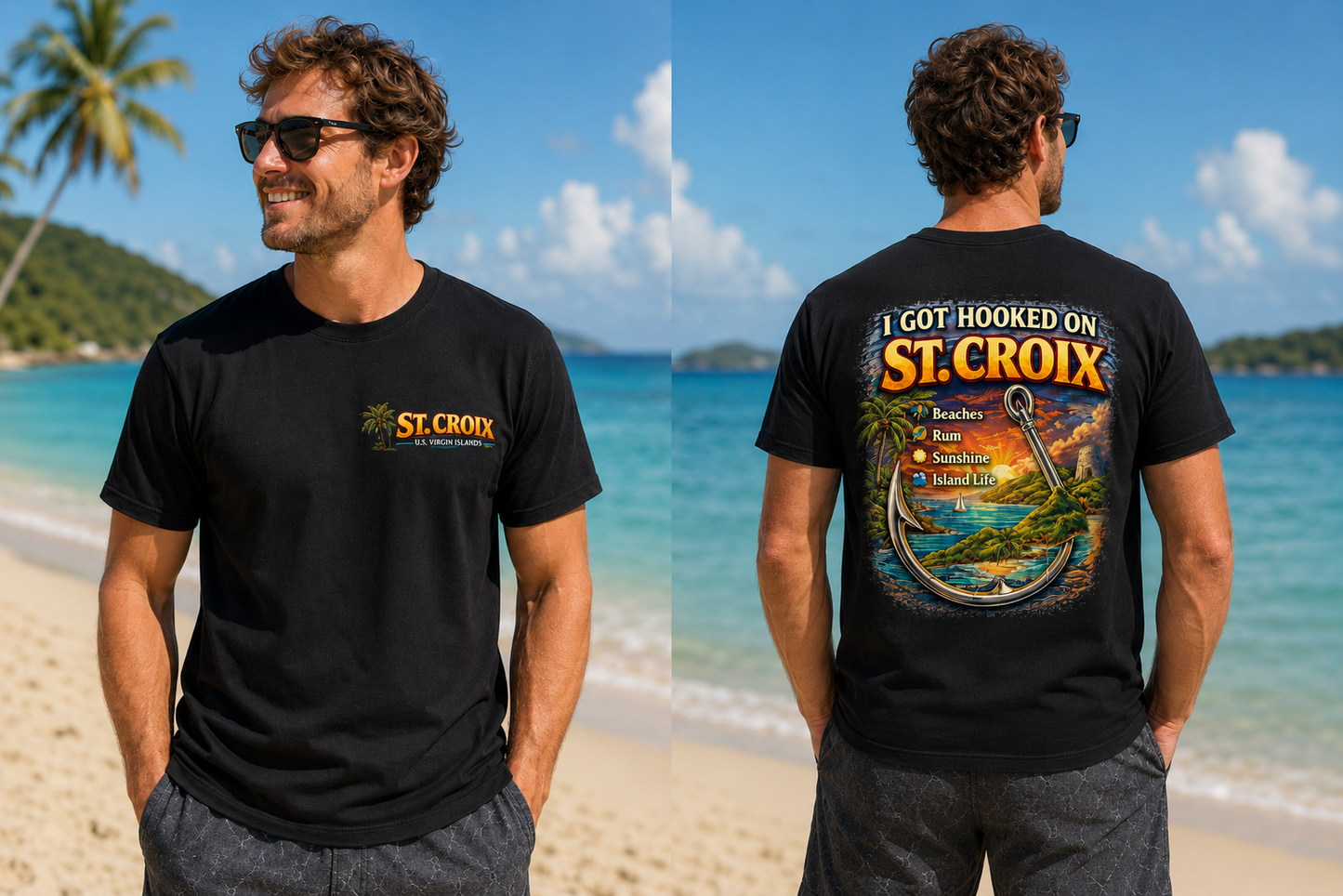 I Got Hooked on St. Croix™ Premium Couple’s Beach Tee – US Virgin Islands Island Life Shirt