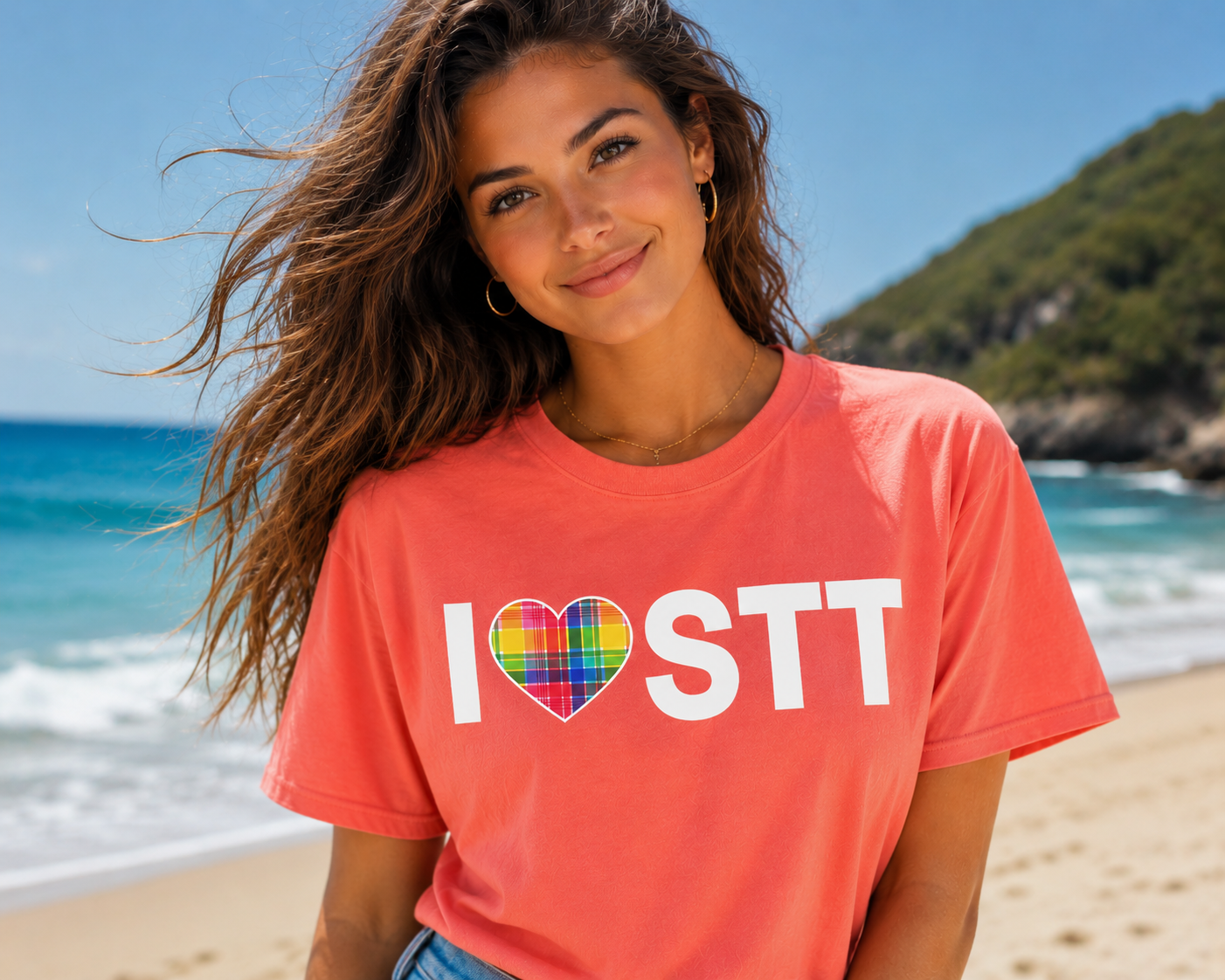 I ❤️ STT Madras Heart Premium Tee – St. Thomas USVI Island Pride Shirt