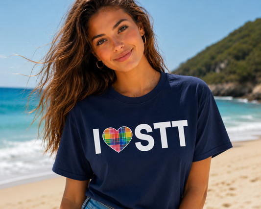 I ❤️ STT Madras Heart Premium Tee – St. Thomas USVI Island Pride Shirt