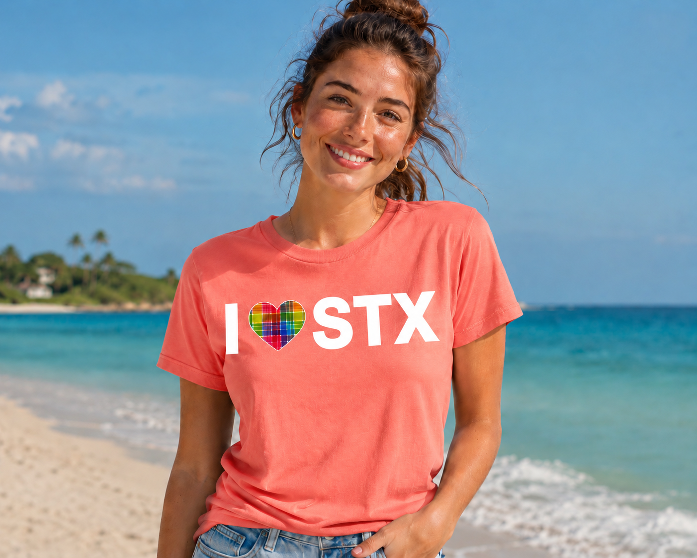 I ❤️ STX Madras Heart Premium Tee – St. Croix USVI Island Pride Shirt