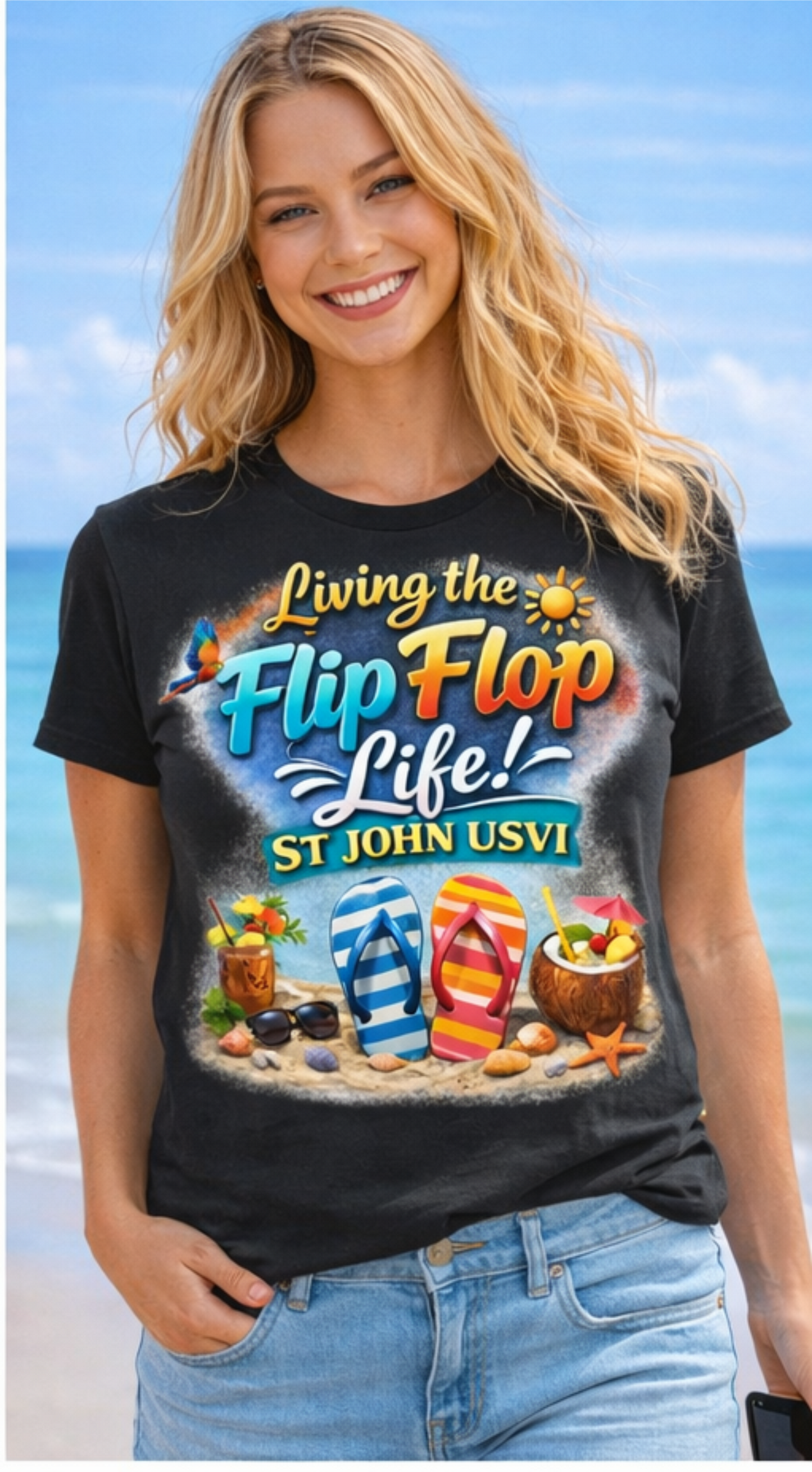 Living the Flip Flop Life - St John USVI Tropical Beach T-Shirt