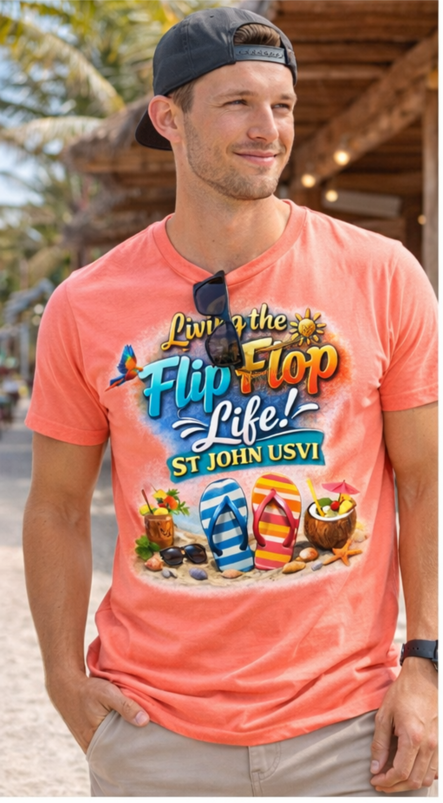 Living the Flip Flop Life - St John USVI Tropical Beach T-Shirt