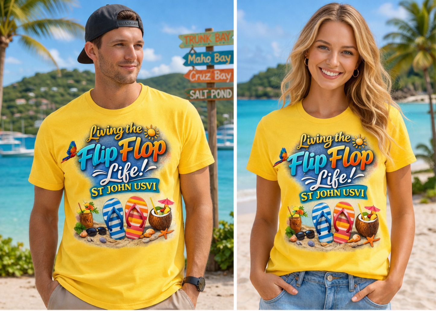 Living the Flip Flop Life - St John USVI Tropical Beach T-Shirt