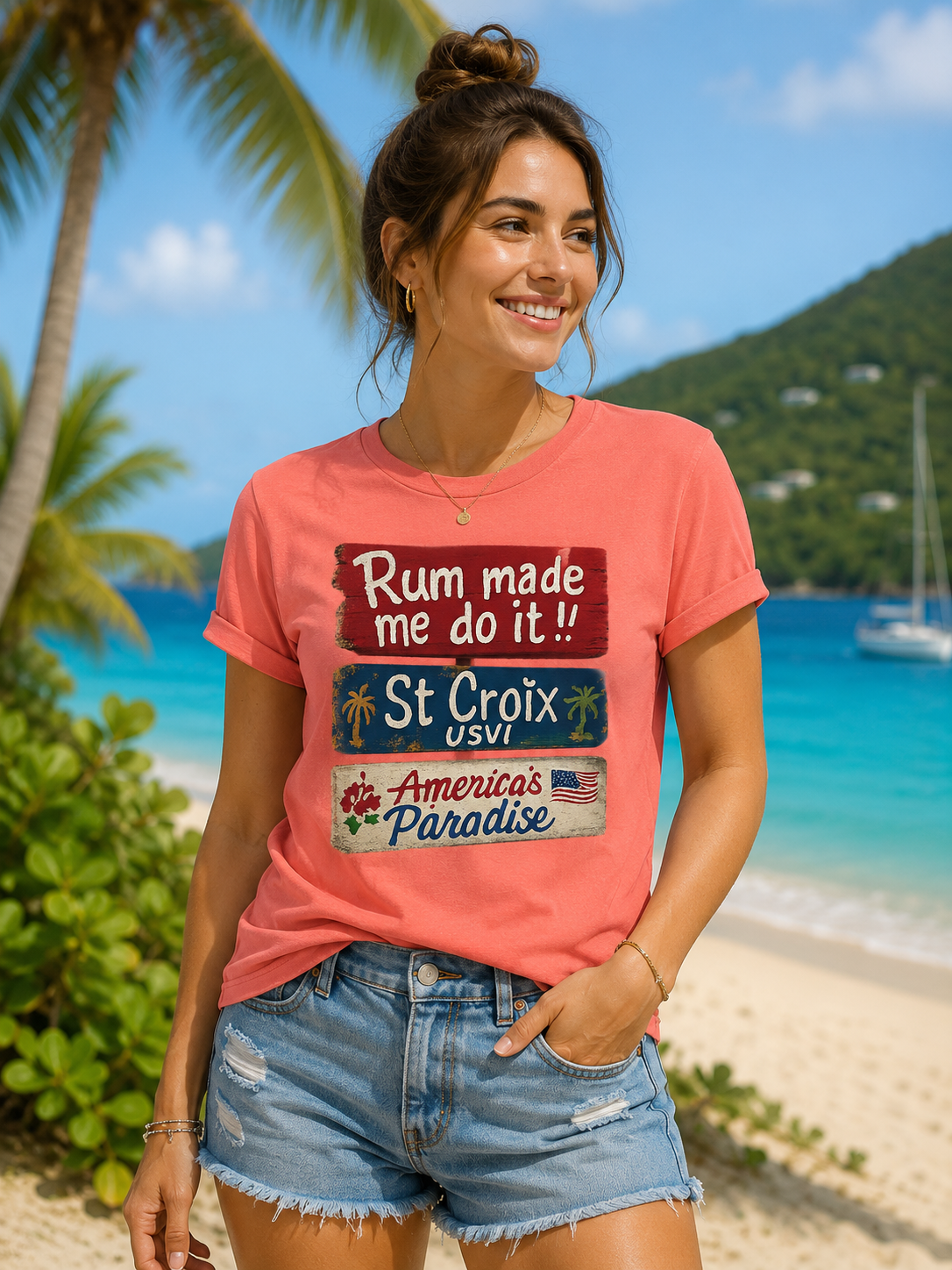 Rum Made Me Do It!! – St Croix USVI America’s Paradise Tee Shirt