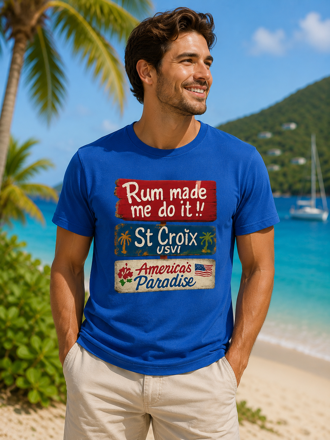Rum Made Me Do It!! – St Croix USVI America’s Paradise Tee Shirt