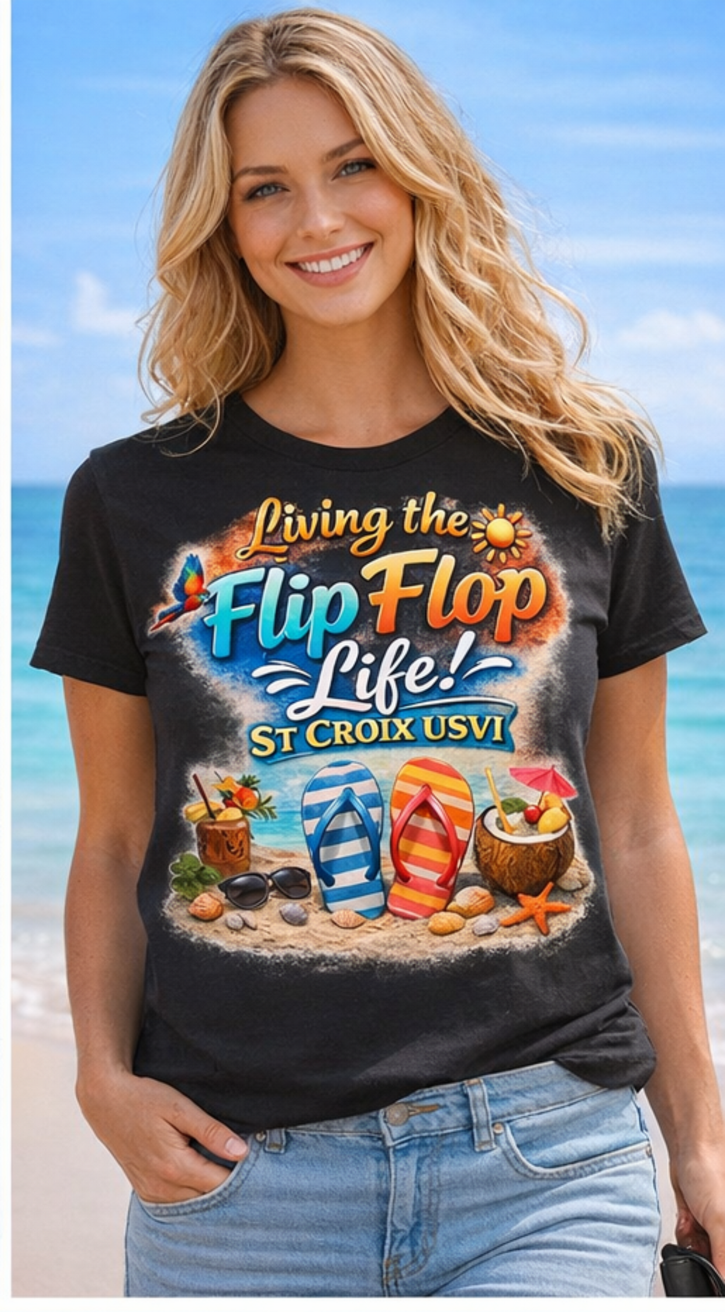 Living the Flip Flop Life - St Croix USVI Tropical Beach T-Shirt