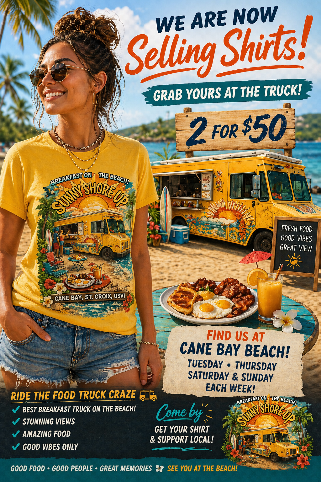Sunny Shore Up – Breakfast on the Beach | Cane Bay, St. Croix USVI Premium T-Shirt