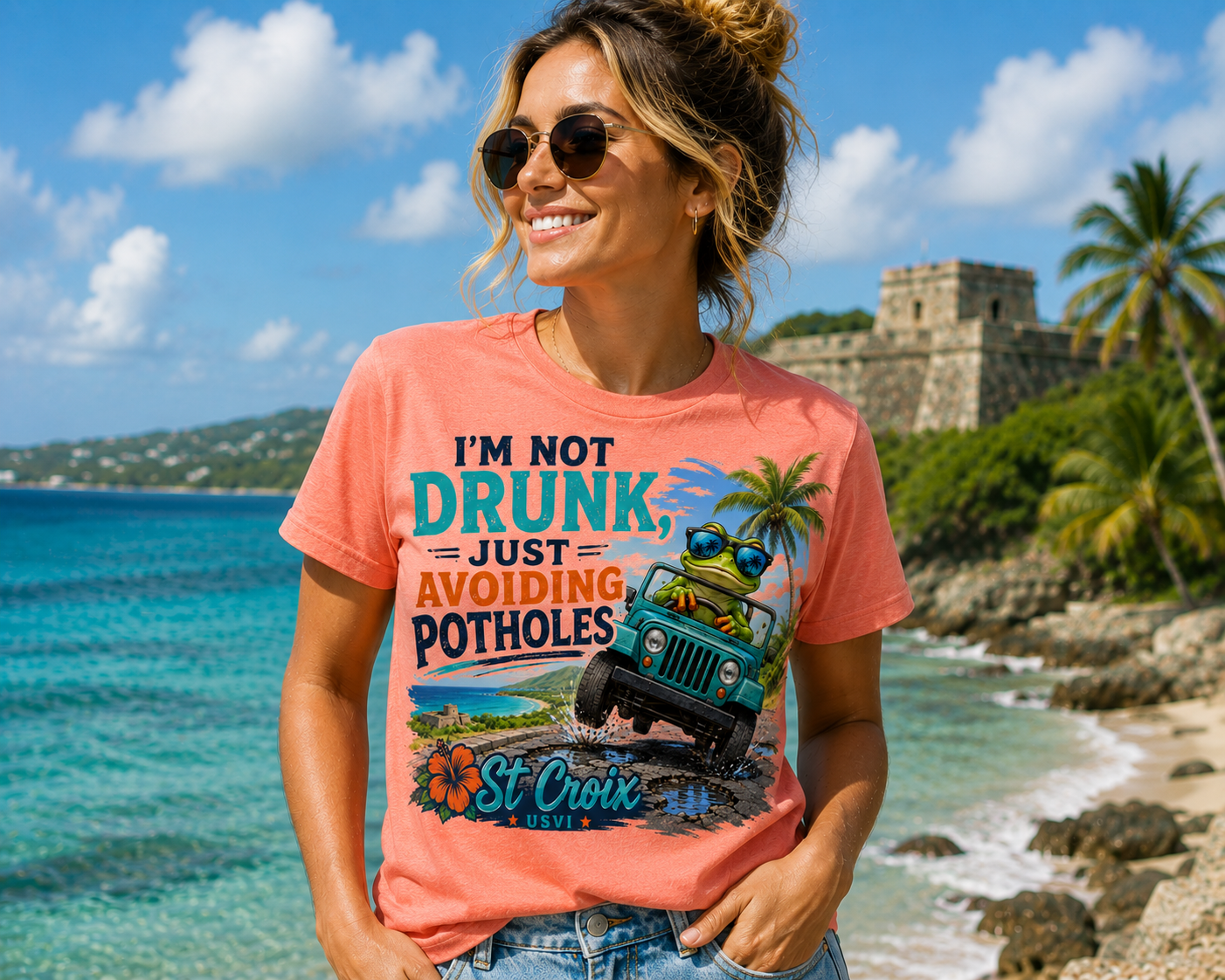 “Not Drunk, Just Avoiding Potholes” – St. Croix USVI Funny Tropical T-Shirt