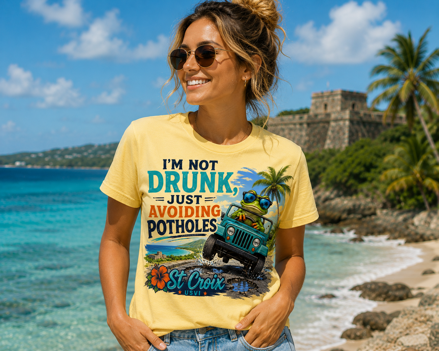 “Not Drunk, Just Avoiding Potholes” – St. Croix USVI Funny Tropical T-Shirt