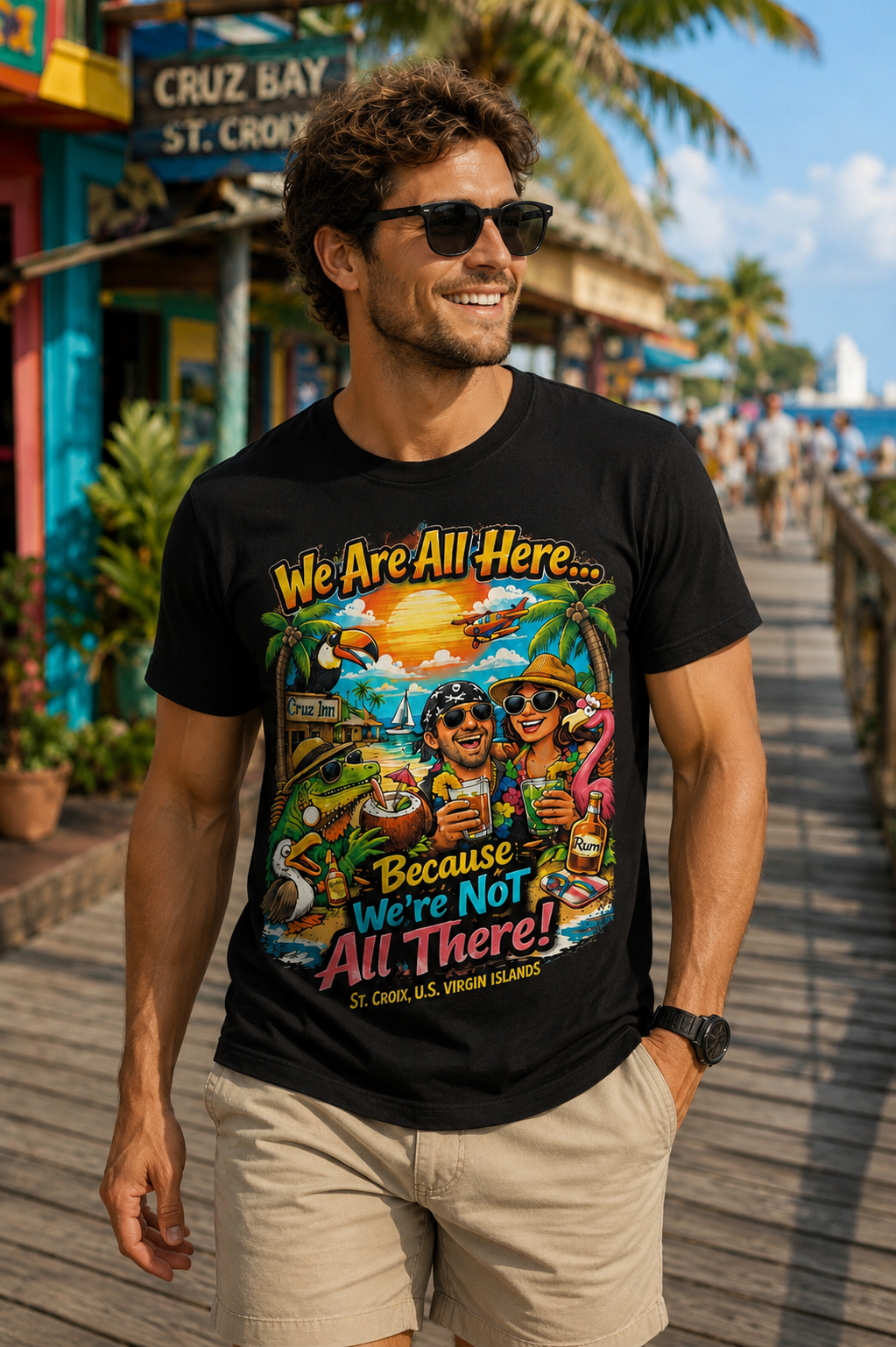 We’re All Here Because We’re Not All There! – St. Croix US Virgin Islands Tropical Vacation Tee
